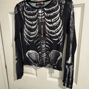 DOLLS KILL NEW w/Tags Sexy Skeleton Mesh Long Sleeved w/thumb hole L HALLOWEEN